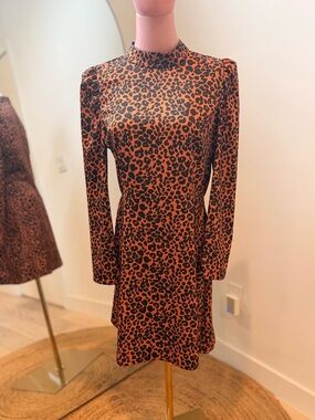Gianni Bini Rust and Black Leopard-Print Long Sleeve Mini Dress
